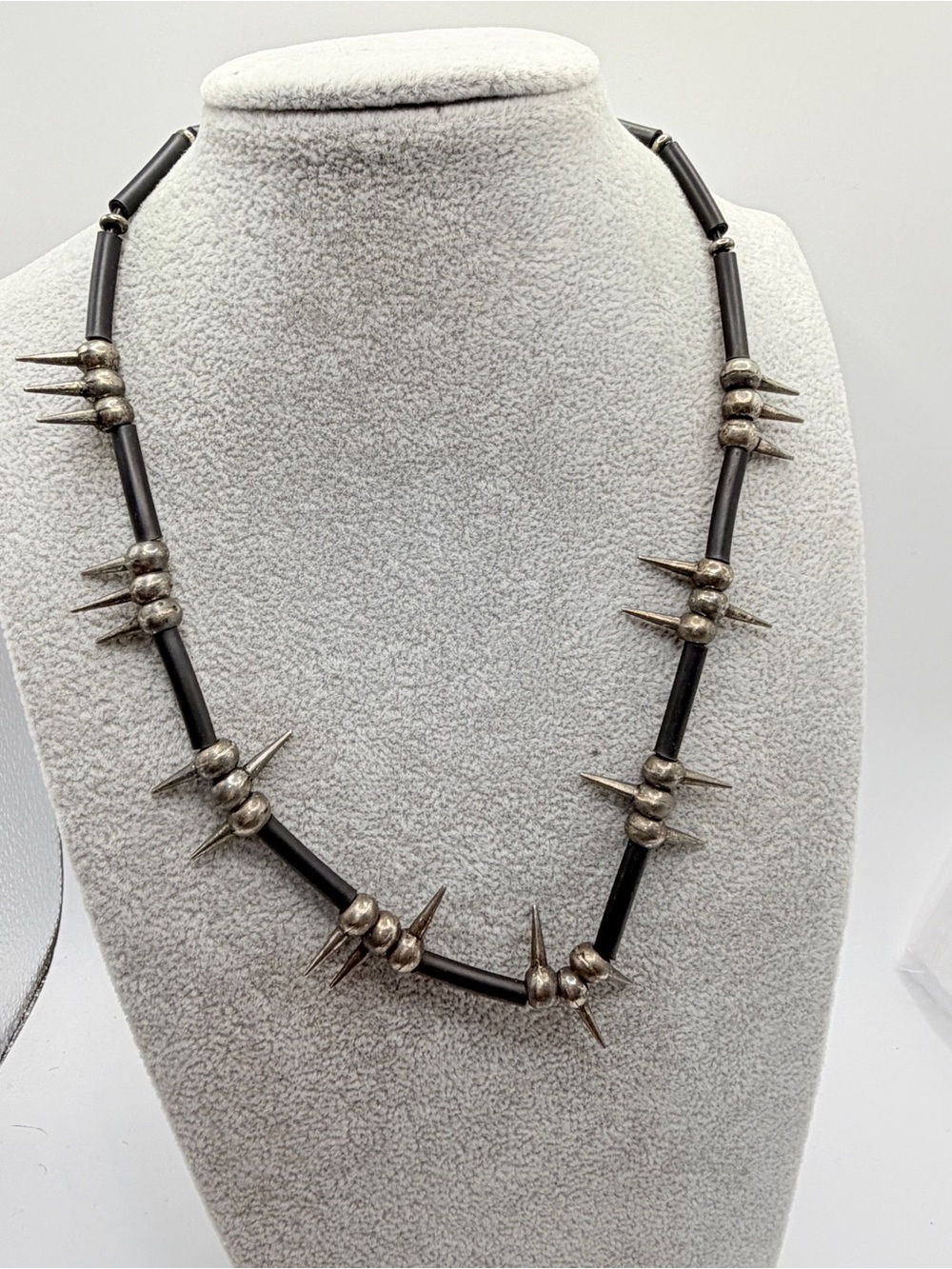 Black and Silver Spike Bead Necklace for Women - Picture 6 of 9